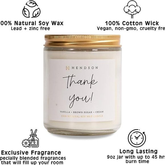 Hendson Vanilla Brown Sugar Cream Thank You Candle Glass Candle New - Picture 2 of 4